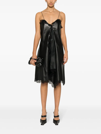 Lace-Trim Leather Dress