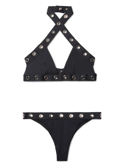 Eyelet-Embellished Halterneck Bikini