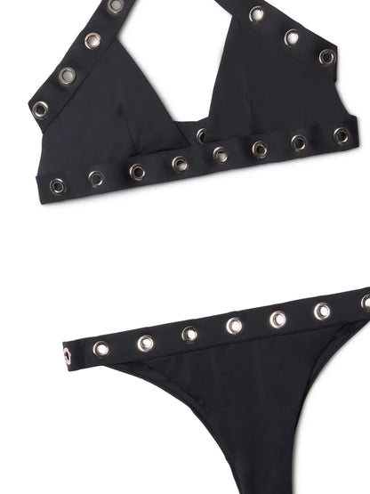 Eyelet-Embellished Halterneck Bikini
