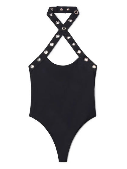 Eyelet-Embellished Halterneck Swimsuit