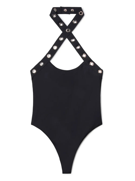 Eyelet-Embellished Halterneck Swimsuit