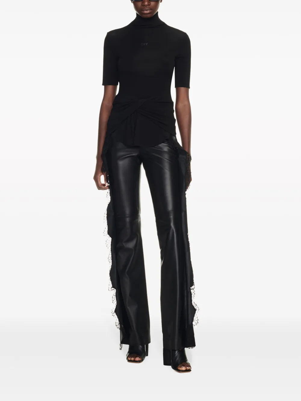 Lace-Trim Leather Trousers