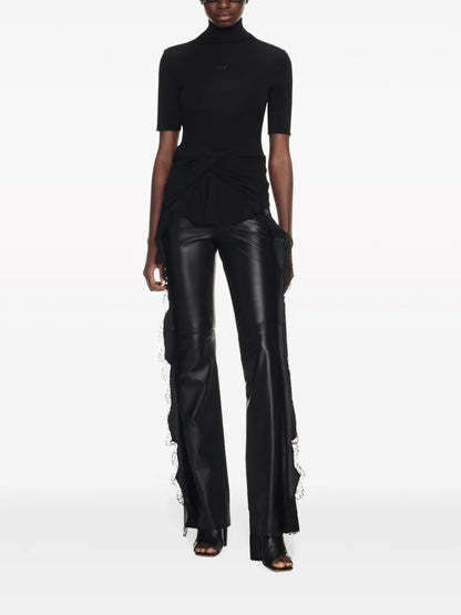 Lace-Trim Leather Trousers