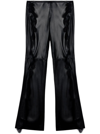 Lace-Trim Leather Trousers