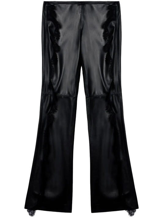 Lace-Trim Leather Trousers