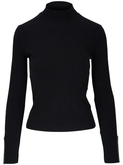 High-Neck Ribbed-Knit Top
