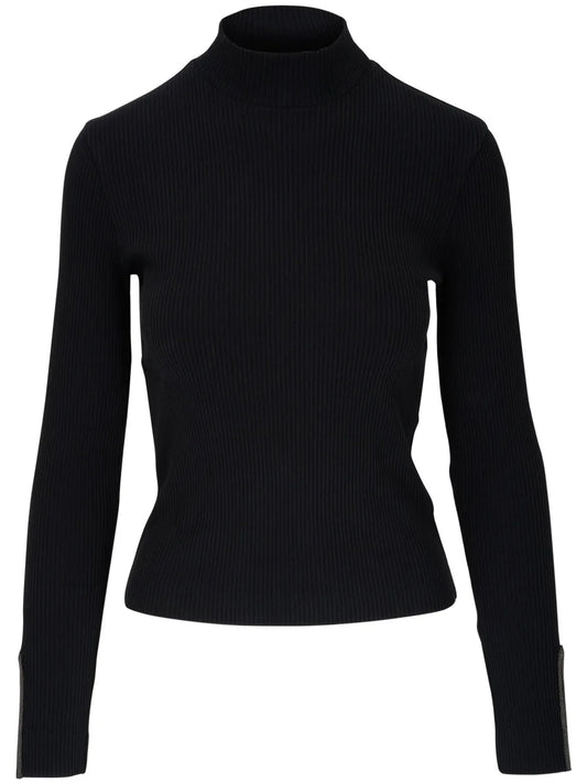 High-Neck Ribbed-Knit Top