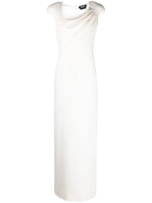 Asymmetric-Neck Silk Dress