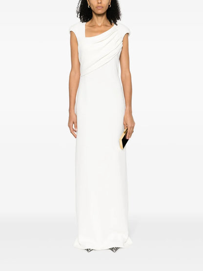 Asymmetric-Neck Silk Dress