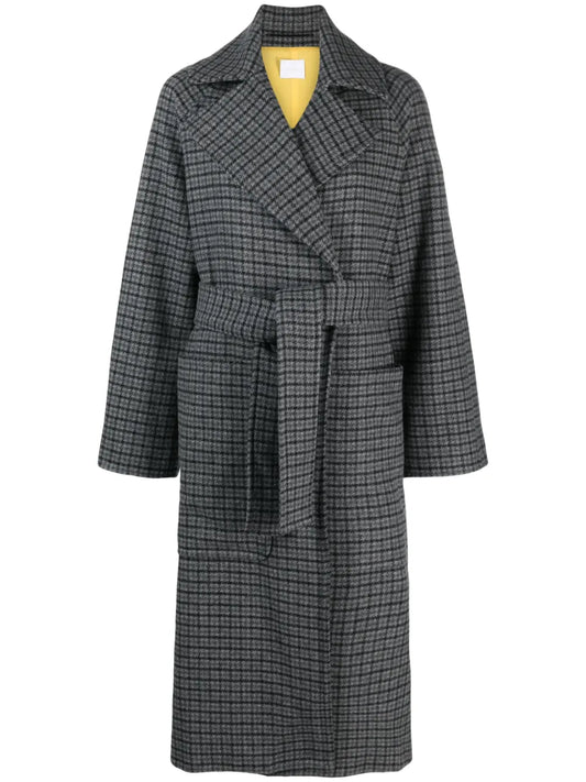 Belted Checked Felted Coat