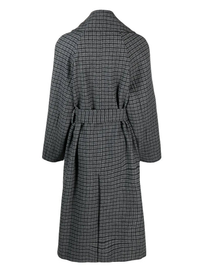 Belted Checked Felted Coat