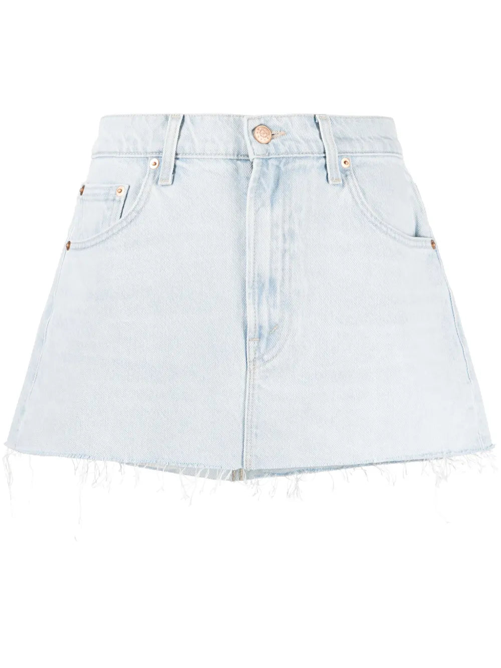Mid-Rise Frayed Denim Skirt