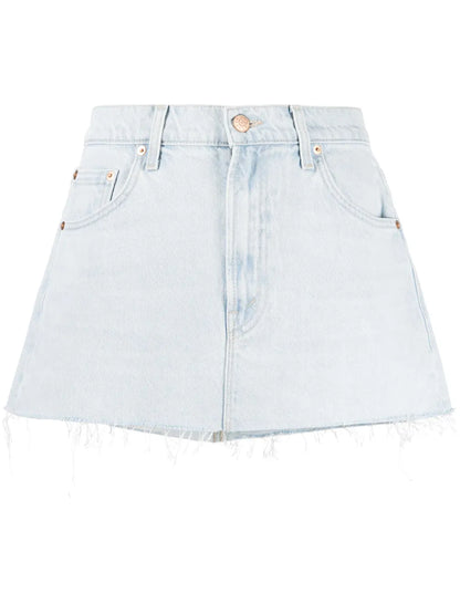 Mid-Rise Frayed Denim Skirt