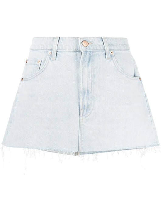 Mid-Rise Frayed Denim Skirt