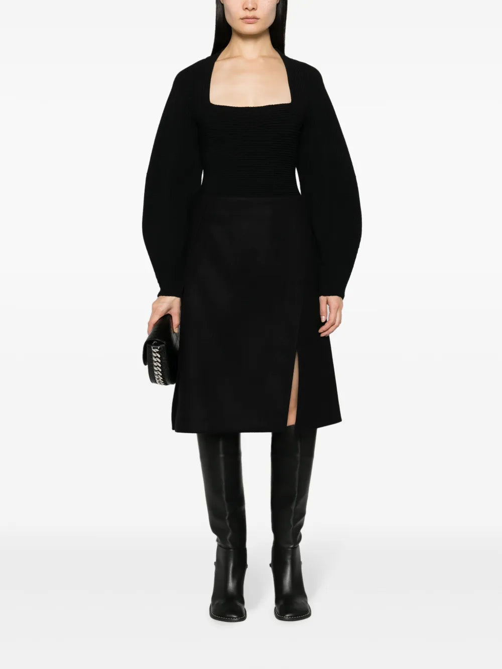 Front-Split Felted A-Line Skirt