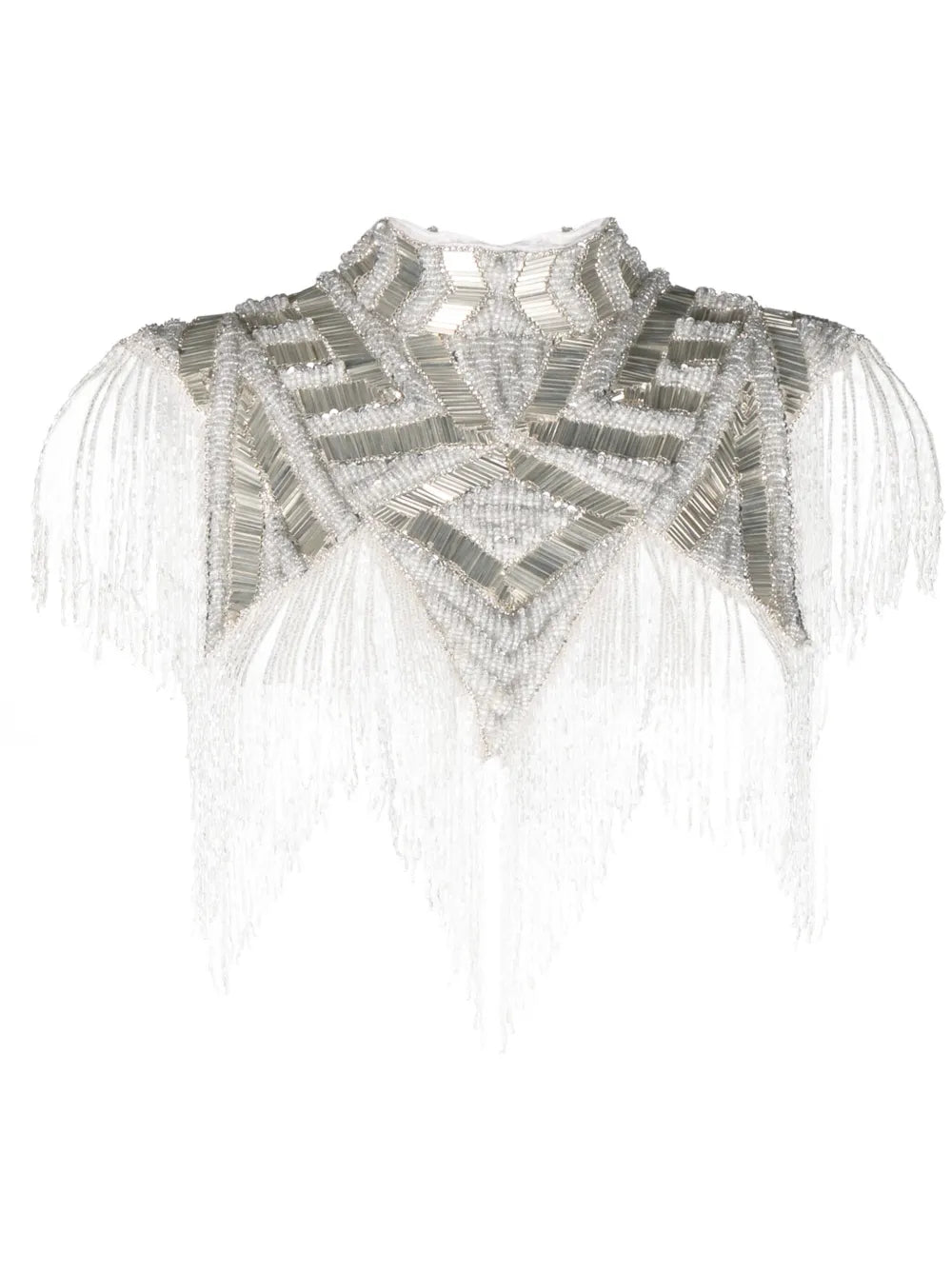 Bead-Embellished Fringed Cape Top