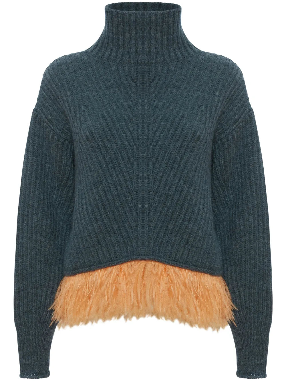High-Neck Feather-Trim Jumper