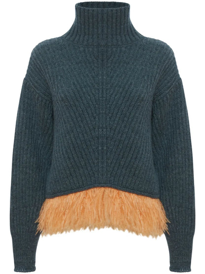 High-Neck Feather-Trim Jumper