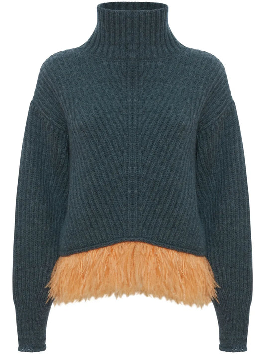 High-Neck Feather-Trim Jumper
