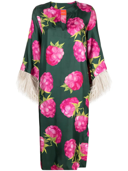 Feather-Trim Silk-Blend Midi Dress