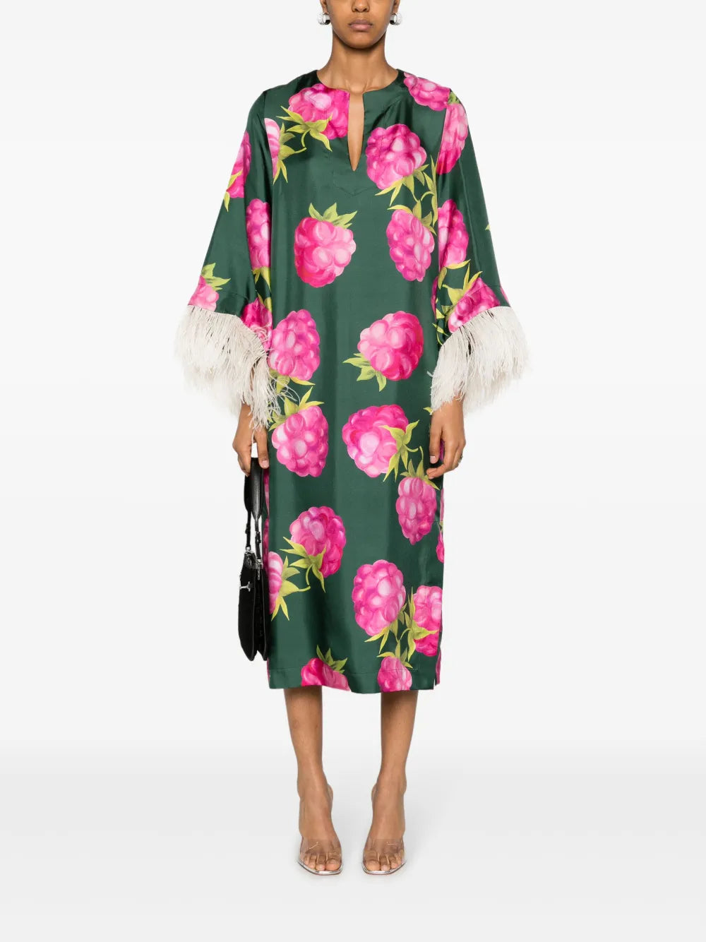 Feather-Trim Silk-Blend Midi Dress