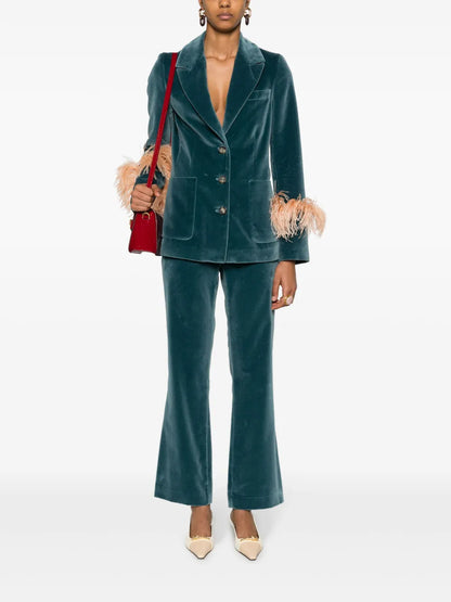 Keaton Feather-Trim Velvet Blazer