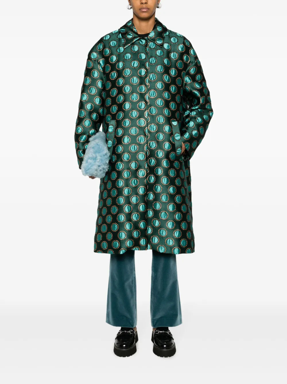 Boxy Polka-Dot Print Coat