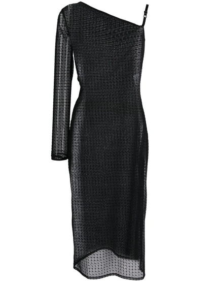 Asymmetric Semi-Sheer Midi Dress