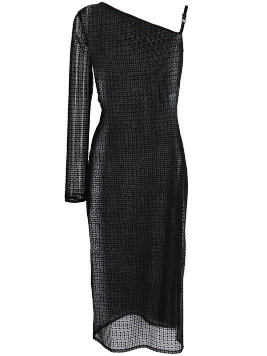 Asymmetric Semi-Sheer Midi Dress