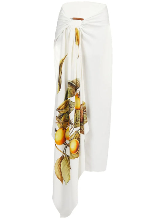 Fruit-Print Draped Skirt