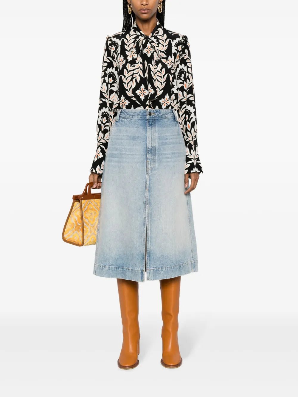 Ascot Floral-Print Silk Shirt