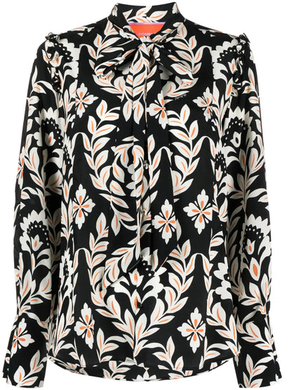 Ascot Floral-Print Silk Shirt