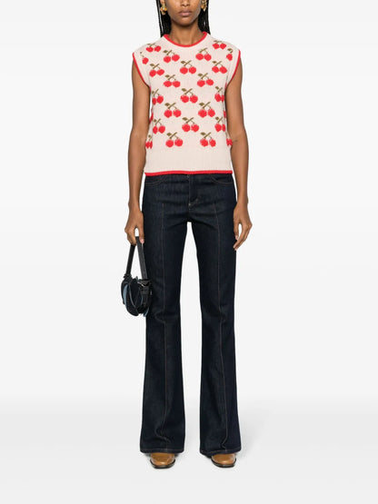 Cherry Patterned Intarsia-Knit Vest