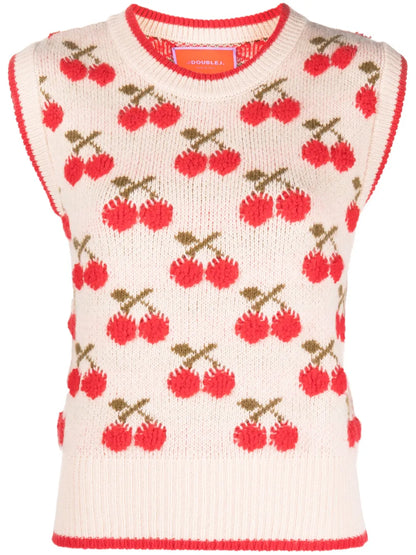 Cherry Patterned Intarsia-Knit Vest