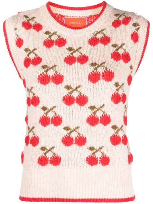 Cherry Patterned Intarsia-Knit Vest