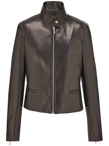 Zip-Up Leather Biker Jacket