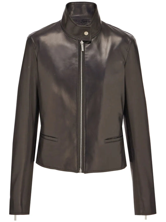 Zip-Up Leather Biker Jacket