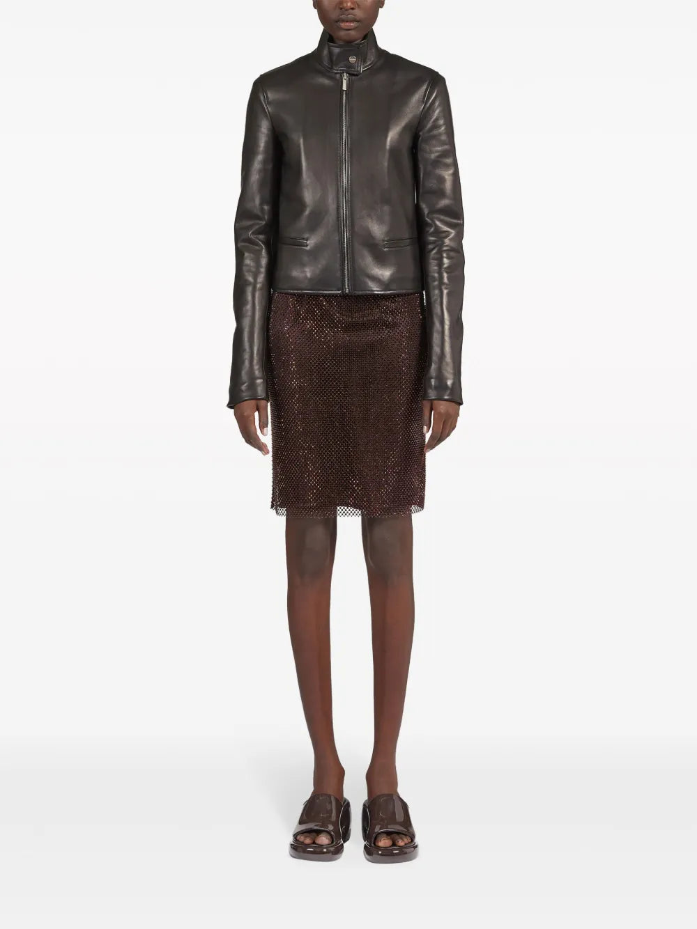 Zip-Up Leather Biker Jacket