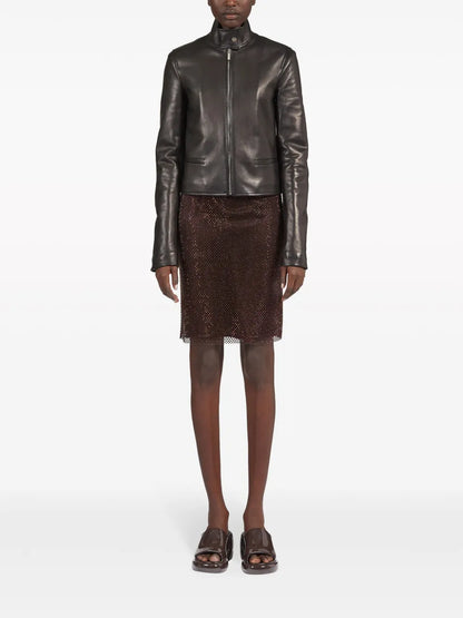 Zip-Up Leather Biker Jacket