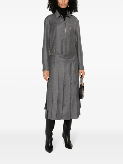 Spread-Collar Pleated Midi Dress