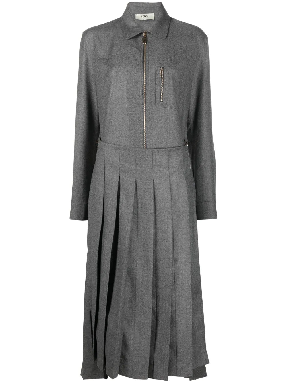 Spread-Collar Pleated Midi Dress