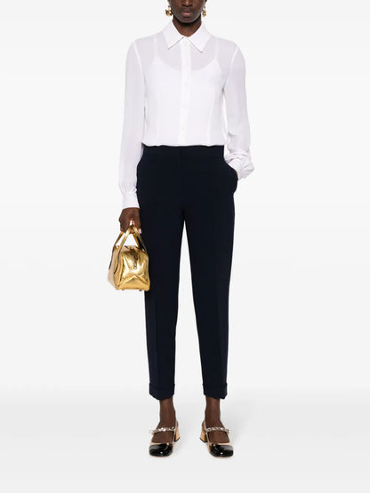Pressed-Crease Concealed-Fastening Tapered Trousers
