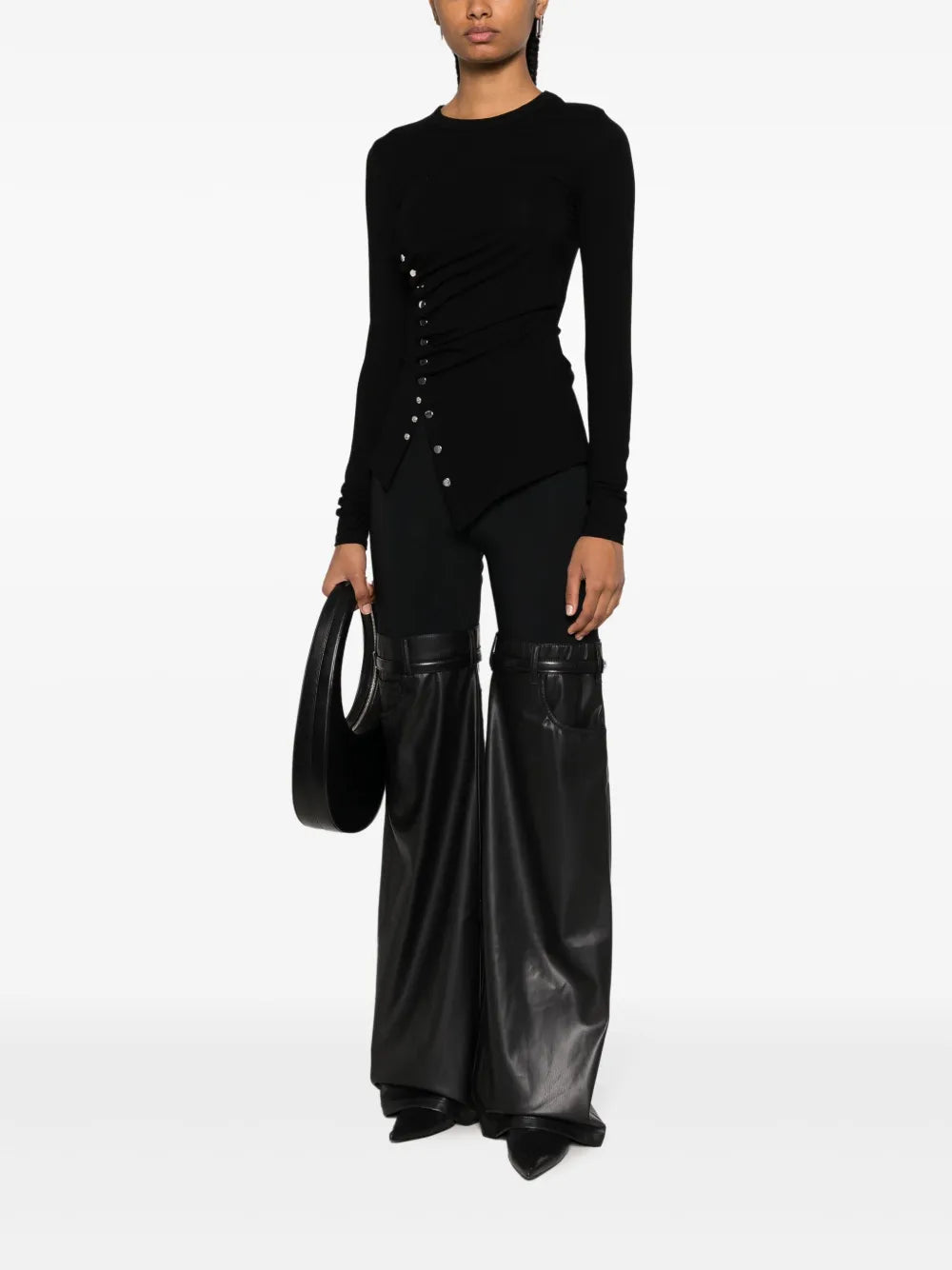 Hybrid Faux-Leather Flared Trousers