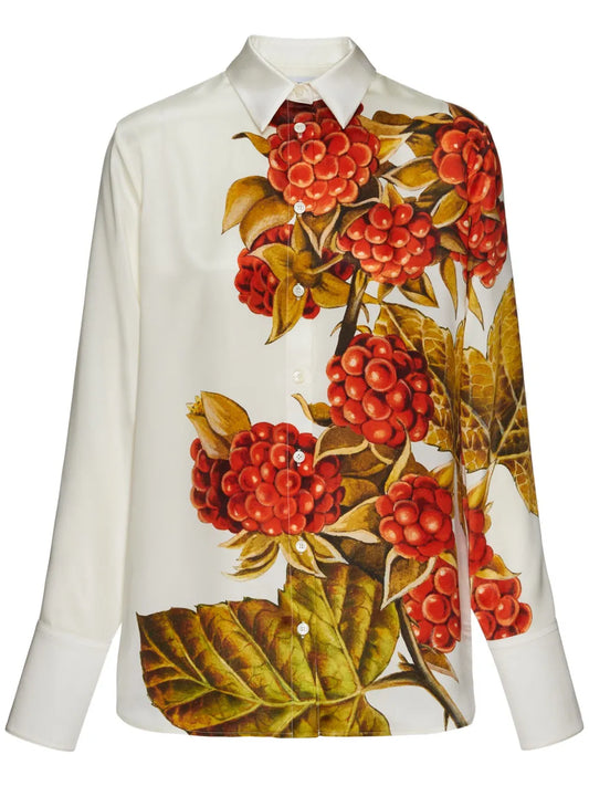 Botanical-Print Silk Shirt