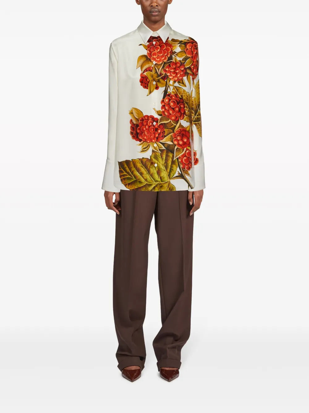 Botanical-Print Silk Shirt