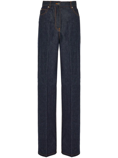 Logo-Appliqué Contrast-Stitching Wide-Leg Jeans