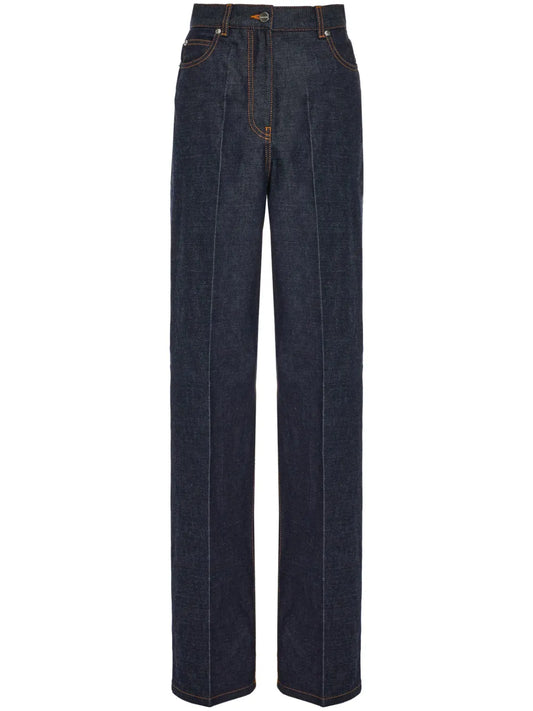 Logo-Appliqué Contrast-Stitching Wide-Leg Jeans