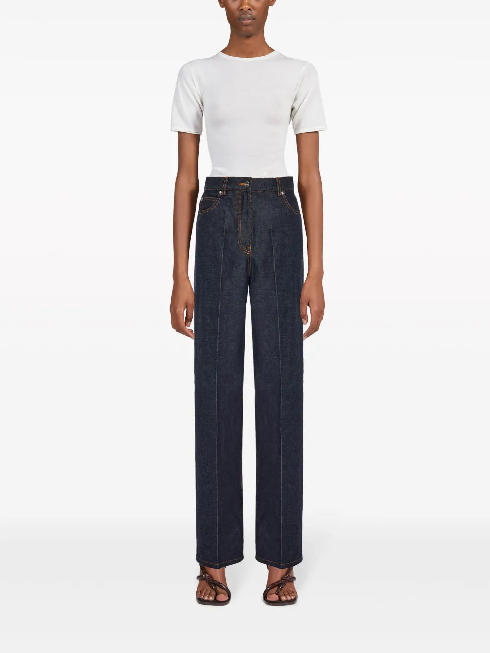 Logo-Appliqué Contrast-Stitching Wide-Leg Jeans
