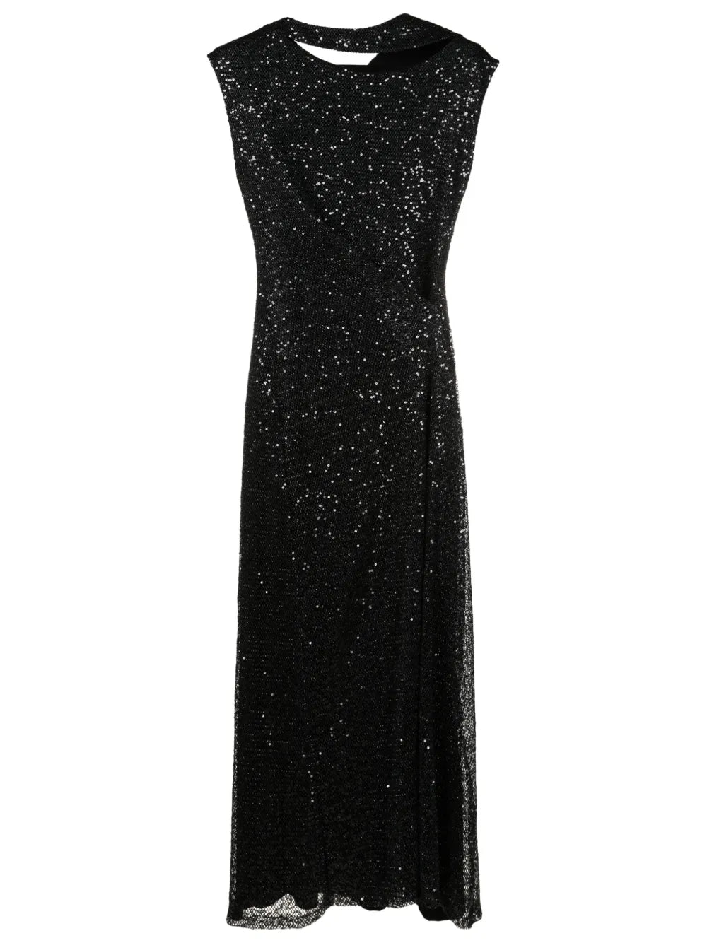 Sequin-Embellished Asymmetric-Neck Dress