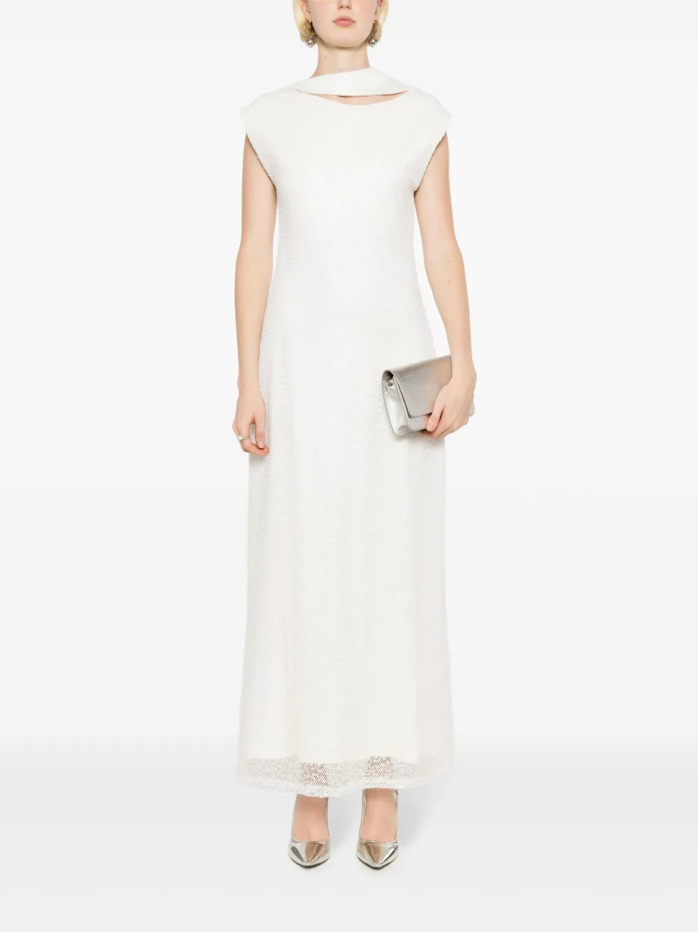 Sequin-Embellished Asymmetric-Neck Dress